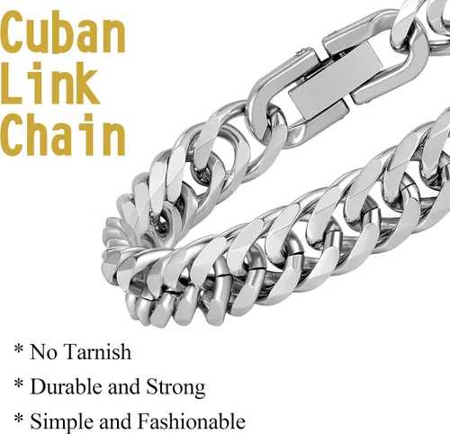 Miniatura 3 de Mens Cuban Link Chain Necklace, Silver Stainless Steel Chain 8MM Hip Hop Granduation Birthday Christmas Anniversary Birthday Jewelry for Dad Son
