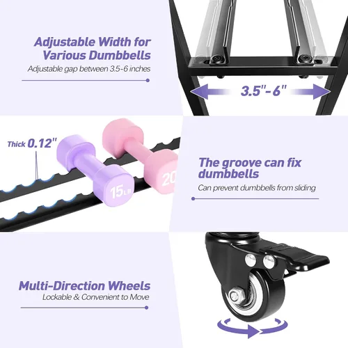 Miniatura 5 de PARTPHONER Estante ajustable para mancuernas, estante de pesas para almacenamiento de gimnasio en casa, almacenamiento de gimnasio en casa