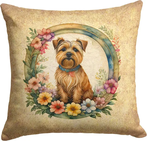 Miniatura 195 de Caroline's Treasures DAC2072PW1414 Affenpinscher and Flowers - Almohada decorativa de tela, lavable a máquina, para interiores y exteriores