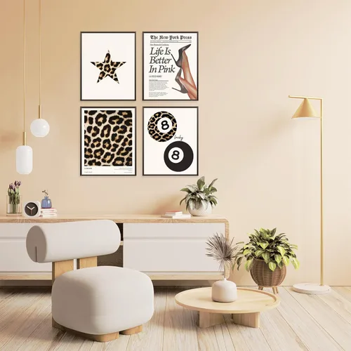 Miniatura 5 de Locomiss Pósteres de arte de pared de leopardo blanco y negro, decoración de habitación con estampado de leopardo, estampado retro de guepardo funky