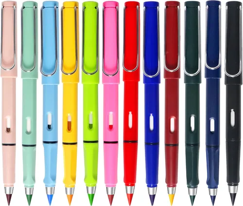 Miniatura 9 de Paquete de 12 lápices Forever para niños para escribir, lápiz infinito, lindo lápiz eterno sin tinta con borrador para bocetos (negro)