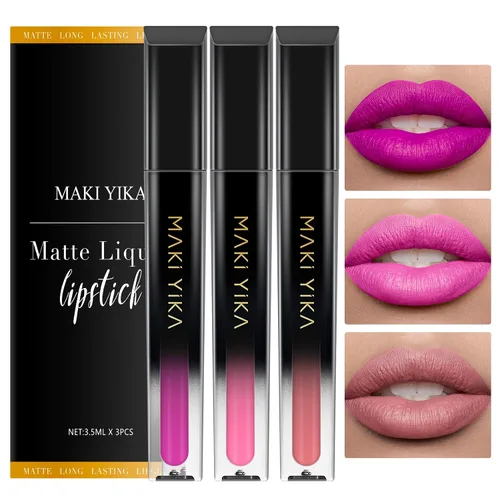 Miniatura 13 de MAKI YIKA Lápiz labial rojo burdeos para mujer, pintalabios de larga duración, sin manchas, mate, líquido, a prueba de transferencia, sin crueldad