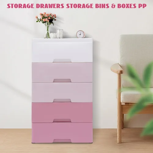 Miniatura 7 de Cajones de almacenamiento de plástico de 5 niveles, organizador de armario, apilable, vertical, independiente, con ruedas, para dormitorio, sala