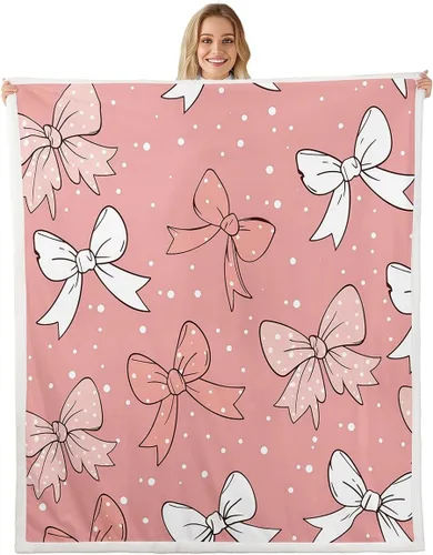 Miniatura 28 de Manta de franela de forro polar con lazos rosados femeninos de 40 x 50 pulgadas, manta mullida de corazones para el día de San Valentín para sofá