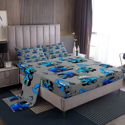 Miniatura 24 de Erosebridal Juego de sábanas de automóvil de dibujos animados para niños, juego de ropa de cama de camiones, tamaño individual, sábana bajera