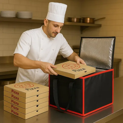 Miniatura 7 de Bodaon Bolsa de entrega de pizza aislada, 16 x 16 x 14 pulgadas, bolsas calentadoras de pizza para llevar caliente, bolsa de entrega comercial, Rojo