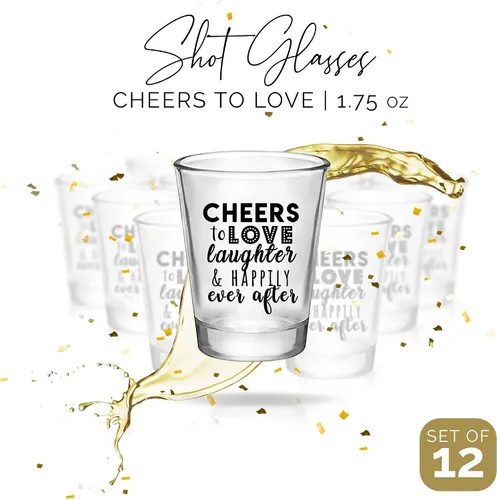 Miniatura 3 de Vasos de chupito de boda – Cheers to Love Laughter and Happily Ever After Vasos de chupito a granel paquete de 12 – 1.75 oz desechables regalos