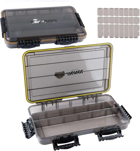 RUNCL Caja de aparejos de pesca, impermeable, hermética, caja de aparejos de bandeja 3600/3700 con separadores ajustables, protección solar, marco 2