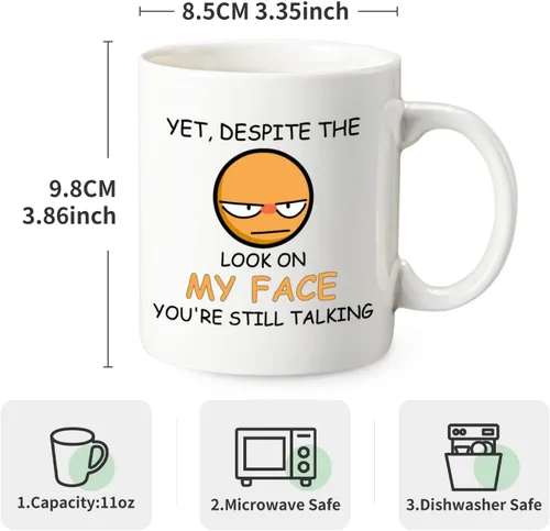 Miniatura 3 de COMOOO A pesar de la mirada en mi cara, sigues hablando, taza de café divertida y sarcástica para regalo para Navidad, amigos, colegas, taza de café