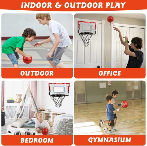 Miniatura 2 de Aro de baloncesto interior con 2 bolas y accesorios completos, sobre la puerta y mini aro para niños y adultos