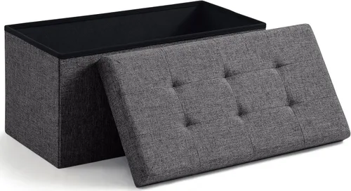 Miniatura 9 de Ornavo Home Otomán de Almacenamiento Plegable de Lino Acolchado Cubo Cuadrado Reposapiés/Asiento - 15" x 15" x 15" (Gris)