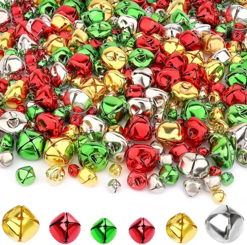 Augshy 240 Piezas Cascabeles Coloridos de 4 Colores Mixtos Campanas de Manualidades a Granel para Decoraciones de Navidad, Hogar y Mascotas,