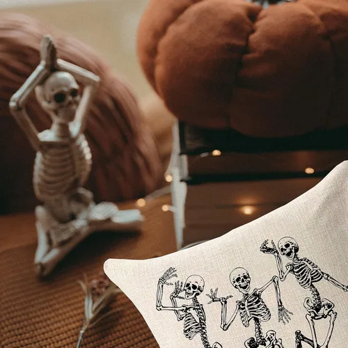 Miniatura 2 de Funda de almohada con diseño de calavera de Halloween, decoración del hogar, lino y algodón, funda de cojín de 18 x 18 pulgadas / 45.72 x 45.72 cm.