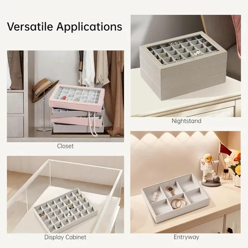 Miniatura 5 de VEE&CO. Bandeja apilable de joyería para cajón, organizador de joyas de alta capacidad, soporte para collar y aretes, regalo para mujeres y niñas, 3