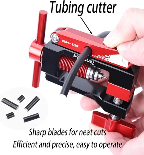 Miniatura 2 de Cortador de manguera hidráulica para bicicleta, destornillador de aguja y kit de 8 aceitunas de latón, cortes limpios y conexiones seguras, solución