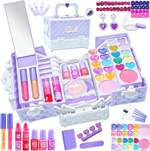 Miniatura 8 de Kit de maquillaje infantil para niñas, 59 piezas de maquillaje real y seguro para niñas pequeñas, maquillaje lavable para niñas pequeñas, kit