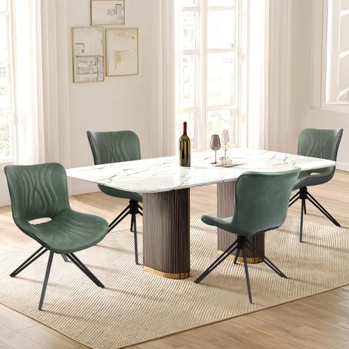 Miniatura 13 de Juego de 4 sillas de comedor, 360° giratorias, tapizadas, modernas de mediados de siglo, para cocina y comedor, sin brazos, de piel sintética, Gris