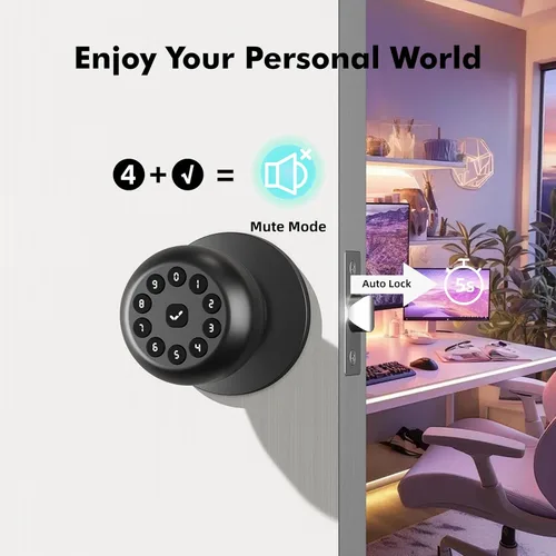 Miniatura 4 de Manija Inteligente de Puerta con Cerradura, Cerradura de Puerta sin Llave para Puerta Principal, Cerraduras de Puerta Inteligentes con Teclado, Negro