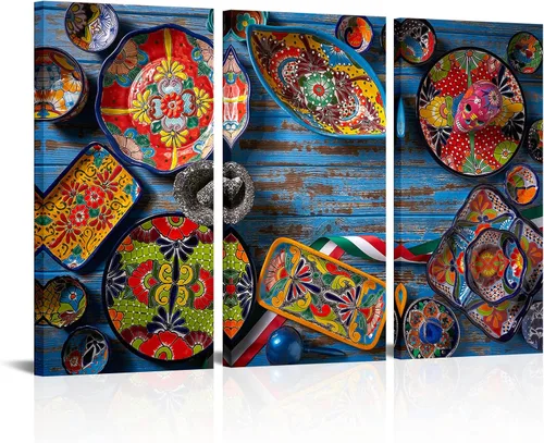 LevvArts Colorido lienzo mexicano para pared, diseño vintage de Talavera de México, placa decorativa, pintura para el hogar, cocina, decoración de