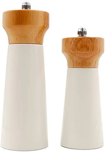 Tessïe & Jessïe & Jessïe - Molinillos de sal y pimienta, molinillo de sal de pimienta de madera, cerámica inoxidable recargable para sal marina y