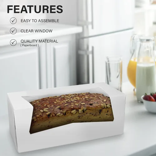Miniatura 4 de MT Products - Caja blanca de cartón para panadería, auto armable de 9 pulgadas de largo, x 4 pulgadas de ancho x 3.5 pulgadas de alto con ventana