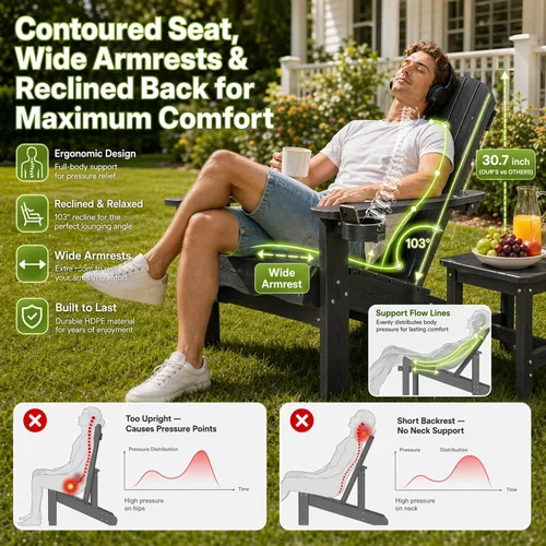 Miniatura 6 de Y&M Adirondack - Silla negra para hoguera, sillas de patio al aire libre con soporte para tazas, resistentes a la intemperie, sillas de patio