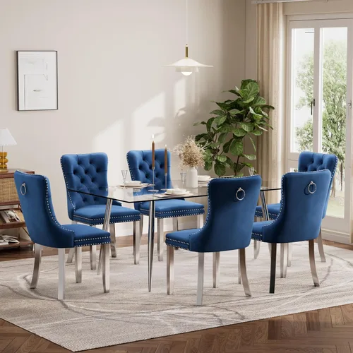 Miniatura 23 de Baysitone Juego de mesa de comedor de vidrio de 51 pulgadas para 4, juego de 5 piezas moderno de comedor, mesa de cocina rectangular de vidrio con 4
