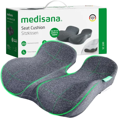 medisana SC 100 - Cojín de asiento para sillas de oficina, asiento de automóvil, silla de ruedas, almohada para aliviar el dolor de ciática, coxis y