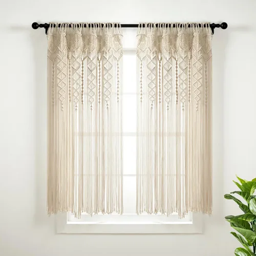Miniatura 17 de Lush Decor Panel de Cortina de Ventana de Algodón Texturizado Boho Macramé, 40" An x 84" L, Blanco - Divisor de Habitación o Decoración de Boda