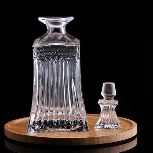 Miniatura 6 de Decantador de vidrio con tapón geométrico hermético, decantador de whisky para vino, bourbon, brandy, licor, jugo, agua, enjuague bucal, vidrio