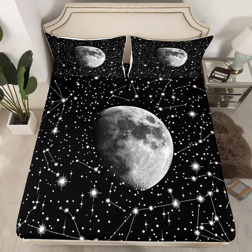 Miniatura 21 de Erosebridal Sábanas de cama de polilla de la muerte, sábana bajera ajustable de calavera gótica, tamaño individual, sábanas florales de flores