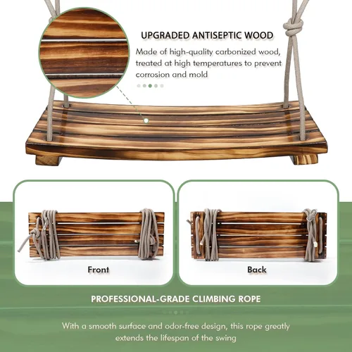 Miniatura 4 de 2025 Asiento de columpio grande de madera mejorado, 24"x 8", columpio colgante para adultos y niños, capacidad de carga de 500 libras, cuerda