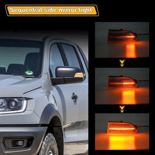 Miniatura 2 de Lámparas LED secuenciales de señal de giro para F-ord Ranger Lariat 2019 2020 2021 2022 2023 ámbar Led Remolque Espejos de remolque Luz Marcadores