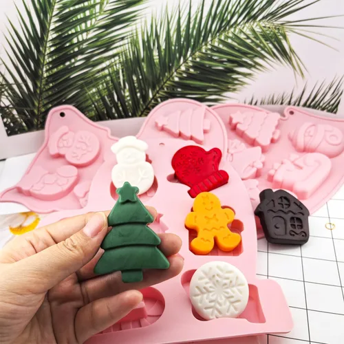 Miniatura 7 de Paquete de 3 moldes de silicona para chocolate de Navidad, molde de hornear de Navidad, copo de nieve, árbol de Navidad, muñeco de nieve, hombre
