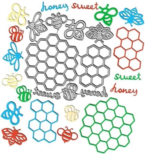 Miniatura 4 de 2 troqueles de corte de panal, 5 piezas de troqueles de animales de abeja de miel, plantillas de metal en relieve para tarjetas de álbumes