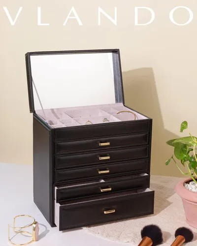 Miniatura 2 de Vlando Joyero grande de 6 niveles para mujer, organizador de joyas grande con espejo, organizador de joyas para cajón, collar, anillo, pulsera