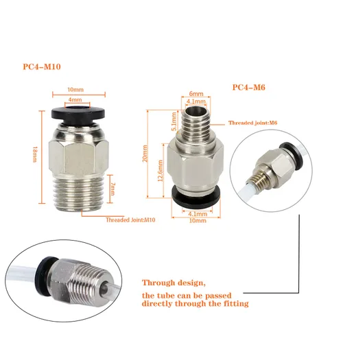 Miniatura 4 de Tubo Bowden para impresora 3D de 2M, tubo de teflón PTFE Bowden con conexiones neumáticas PC4-M6 y PC4-M10 de alta calidad, cortador de tubos