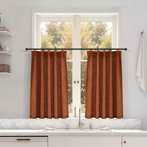 Miniatura 110 de Juego de 2 paneles de cortinas de ventana de cocina beige de 24 pulgadas de largo, con textura de lino, plisadas, filtrantes de luz, semi pequeñas