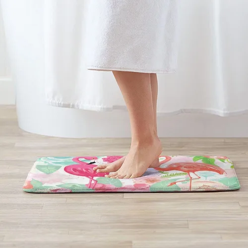 Miniatura 2 de Alfombra de baño tropical de flamenco para baño, tapetes de felpa pequeños, suaves, lavables, antideslizantes, absorbentes, alfombras de ducha