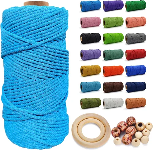 Miniatura 19 de Cuerda de Algodón 8mm x 20 Yardas - Cuerda de Macramé Natural Sin Blanquear - Cuerda de Algodón Trenzada de 3 Hilos para Colgar en la Pared, Blanco