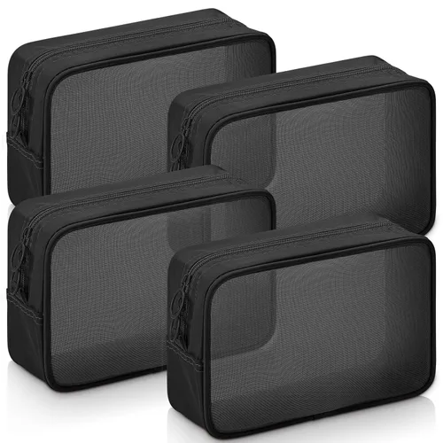 Miniatura 26 de Weewooday 4 piezas Bolsa de maquillaje de malla Bolsa de cosméticos de malla Bolsa de viaje para artículos de tocador con cremallera Mini bolsa