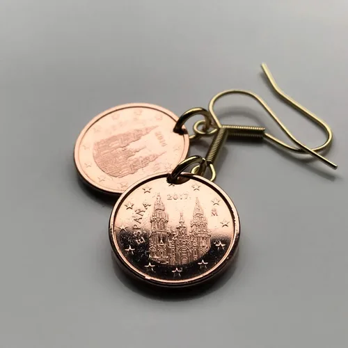 Miniatura 5 de España Spain 1 Euro Cent coin earrings Santiago de Compostela cathedral apostle Lugo Way of Saint James the Great Catholic church Iglesia Camino