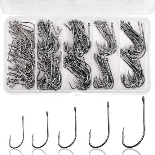 Miniatura 8 de Kits de anzuelos de pesca de acero de alto carbono, ganchos de púas de agua salada, soporte de cebo de pico de mango largo, anzuelos de cebo vivo
