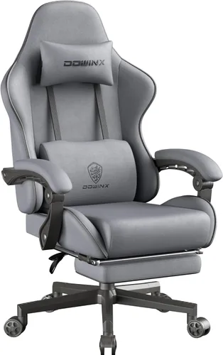 Miniatura 8 de Dowinx Silla de juegos grande y alta de tela con reposapiés, cojín de resorte para oficina en casa, respaldo alto, reclinable, altura ajustable