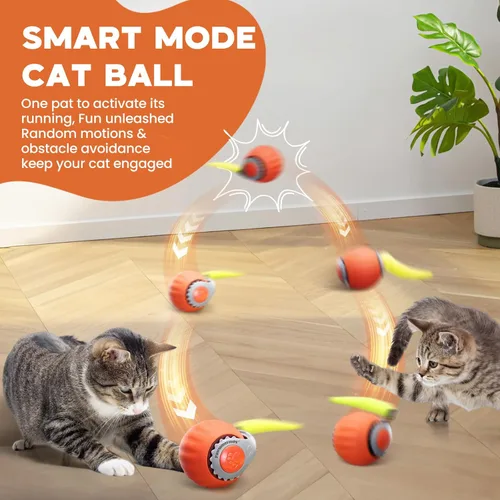 Juguete interactivo para gatos de interior, juguete automático inteligente para gatos de dos velocidades, pelota móvil con cola, juguetes