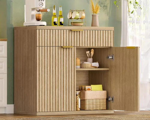 Miniatura 14 de TEENFON Armario de despensa de 43 pies de alto con 4 puertas, armario de cocina con 6 estantes de puerta, armario de almacenamiento-despensa