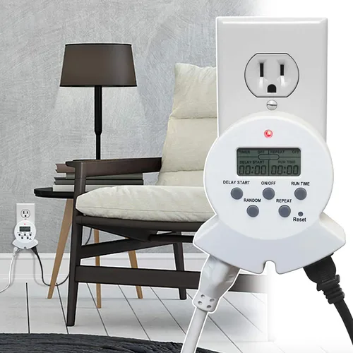 Miniatura 3 de Clear Power Temporizador de interior, temporizador digital EZ de 2 salidas a tierra para abrazadera, luz de crecimiento, acuario, blanco, enchufe a