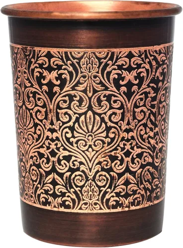 Miniatura 3 de Juego de 2 vasos de cobre, diseño floral, 8.5 fl oz (8.45 onzas líquidas) de capacidad para beneficios para la salud del ayurveda (recto)