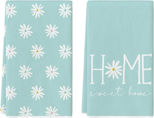 Artoid Mode Blue Home Sweet Home Flowers - Juego de 2 toallas de cocina, 18 x 26 pulgadas, decoración de verano, juego de 2 toallas de mano