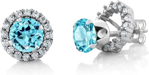 Miniatura 282 de Gem Stone King Aretes redondos de plata de ley 925 de 0.236 in con piedra natal extraíble para mujer